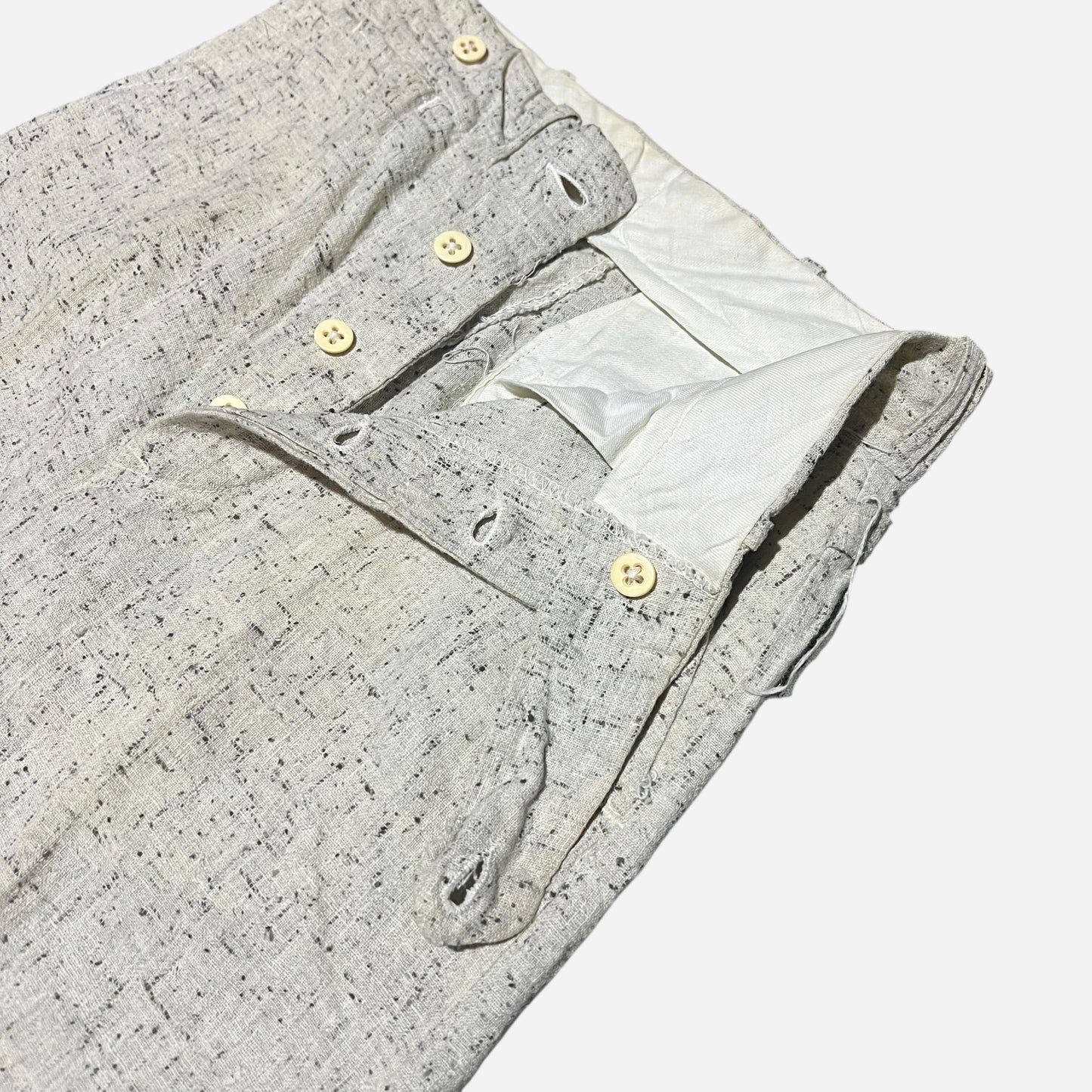 1930s NOS White cotton fleck pattern side clasp pants (26w)