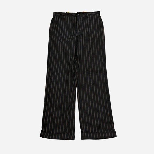 1930s Black cotton button fly striped pants (32w)