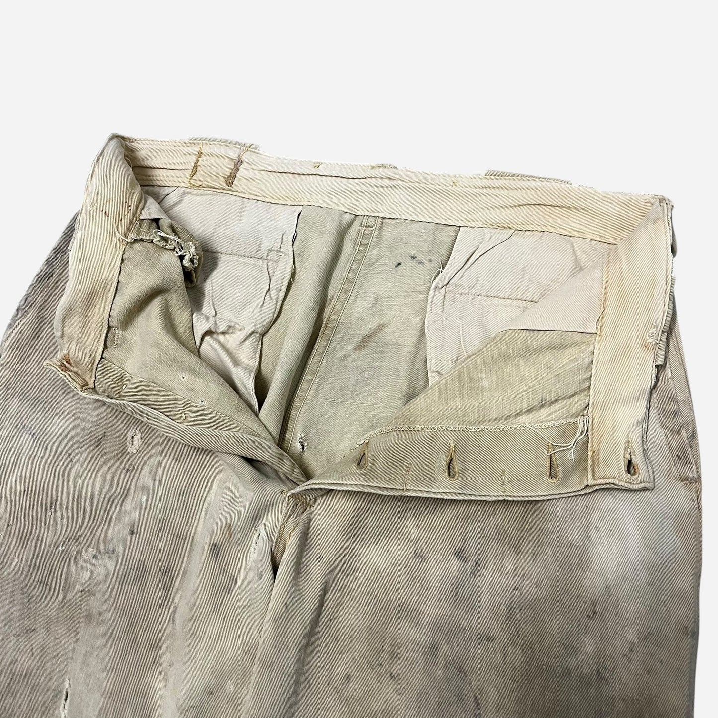 1930s Cream cotton button fly work pants (31w)