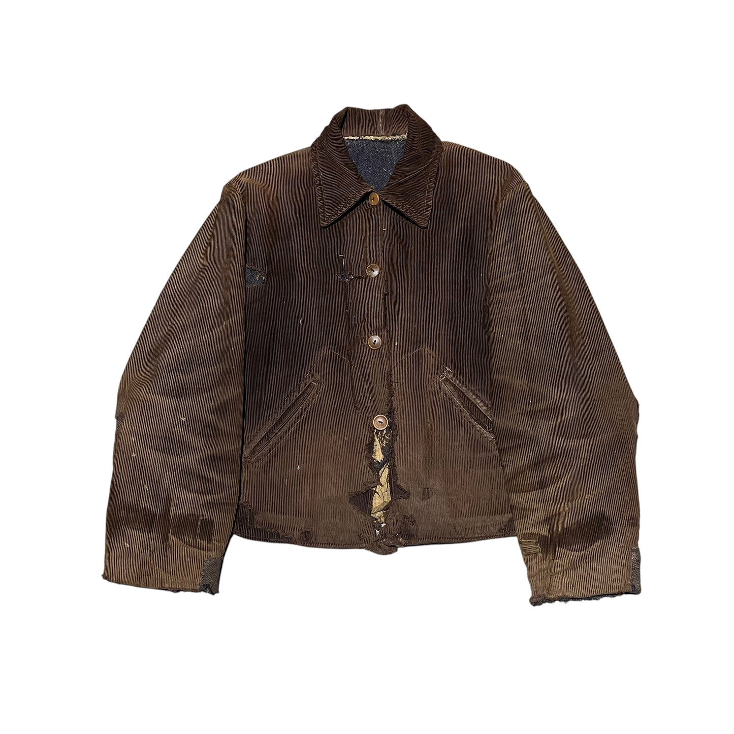 1930s Brown distressed sun faded corduroy work jacket (S/M)