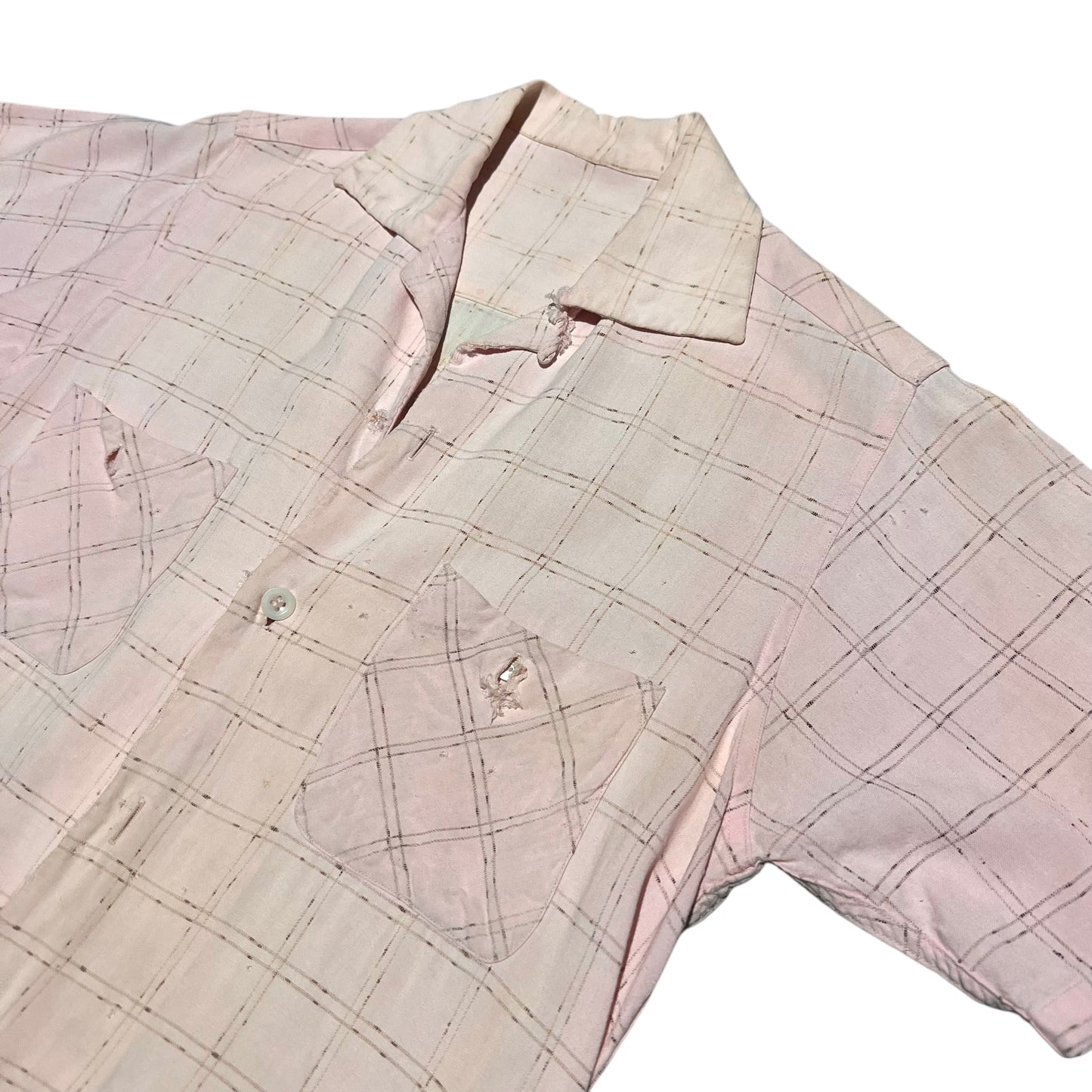 1950s Pink fleck rayon loop collar shirt (S/M)