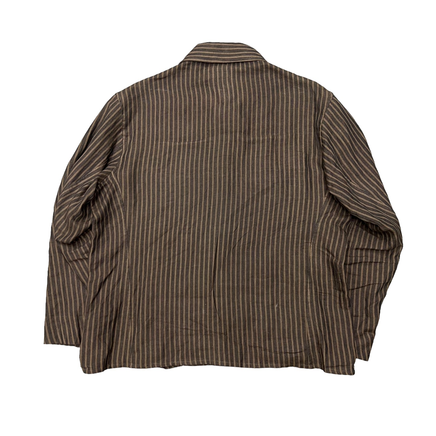 John Alexander Skelton brown striped linen shirt (L)