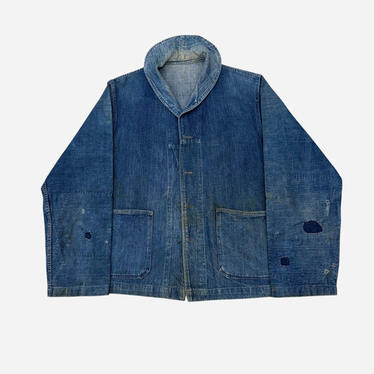 1940s WWII USN denim shawl collar jacket repaired (XL)