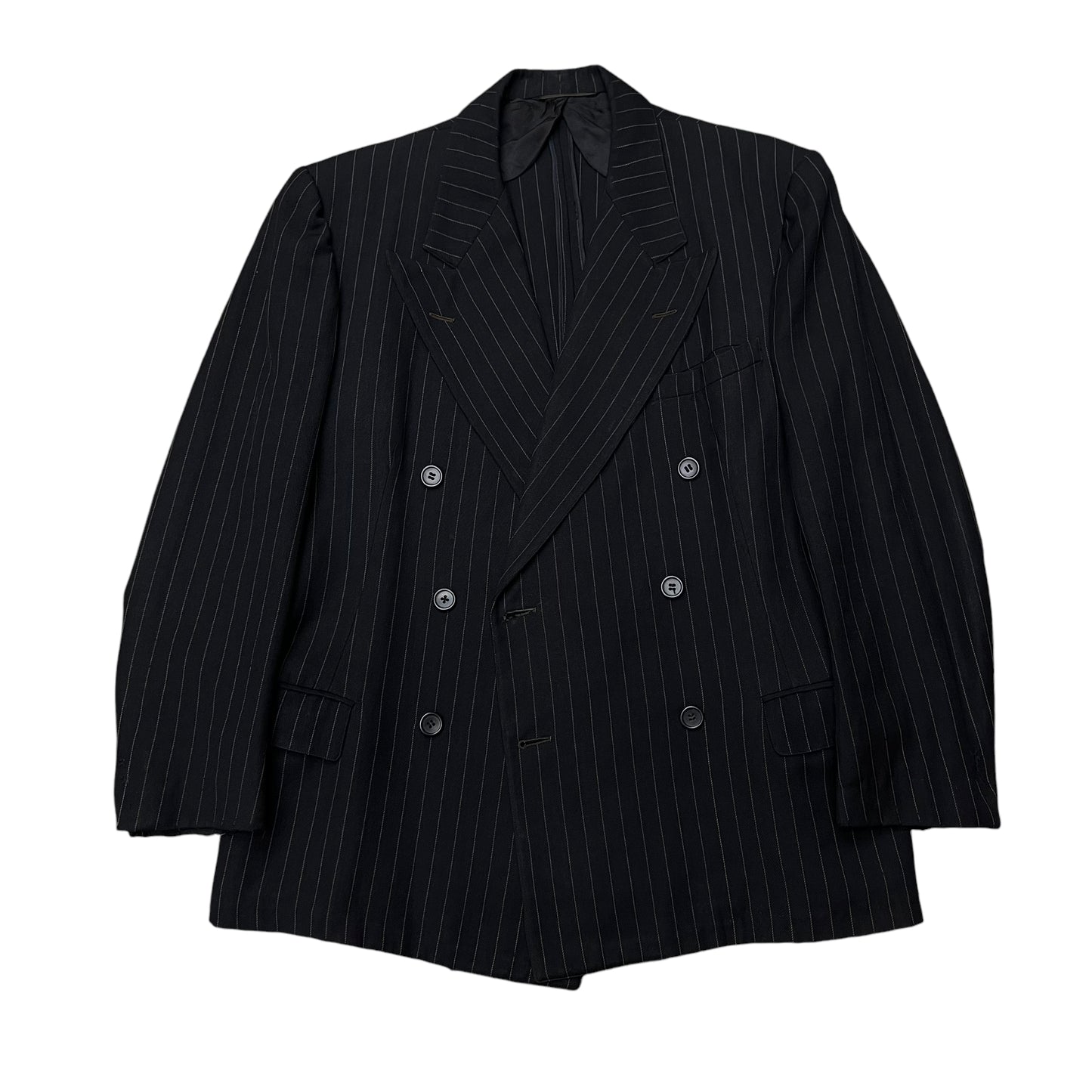 1930s Black double breasted pinstripe suit jacket (L)