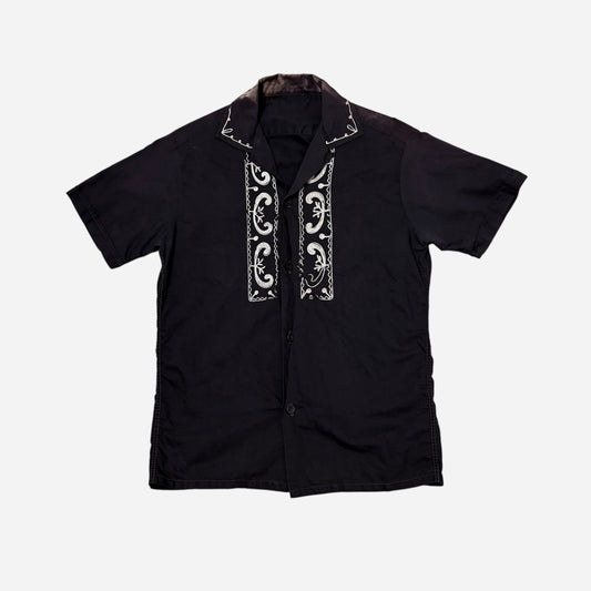 1950s Black cotton guayabera loop collar shirt (S/M)