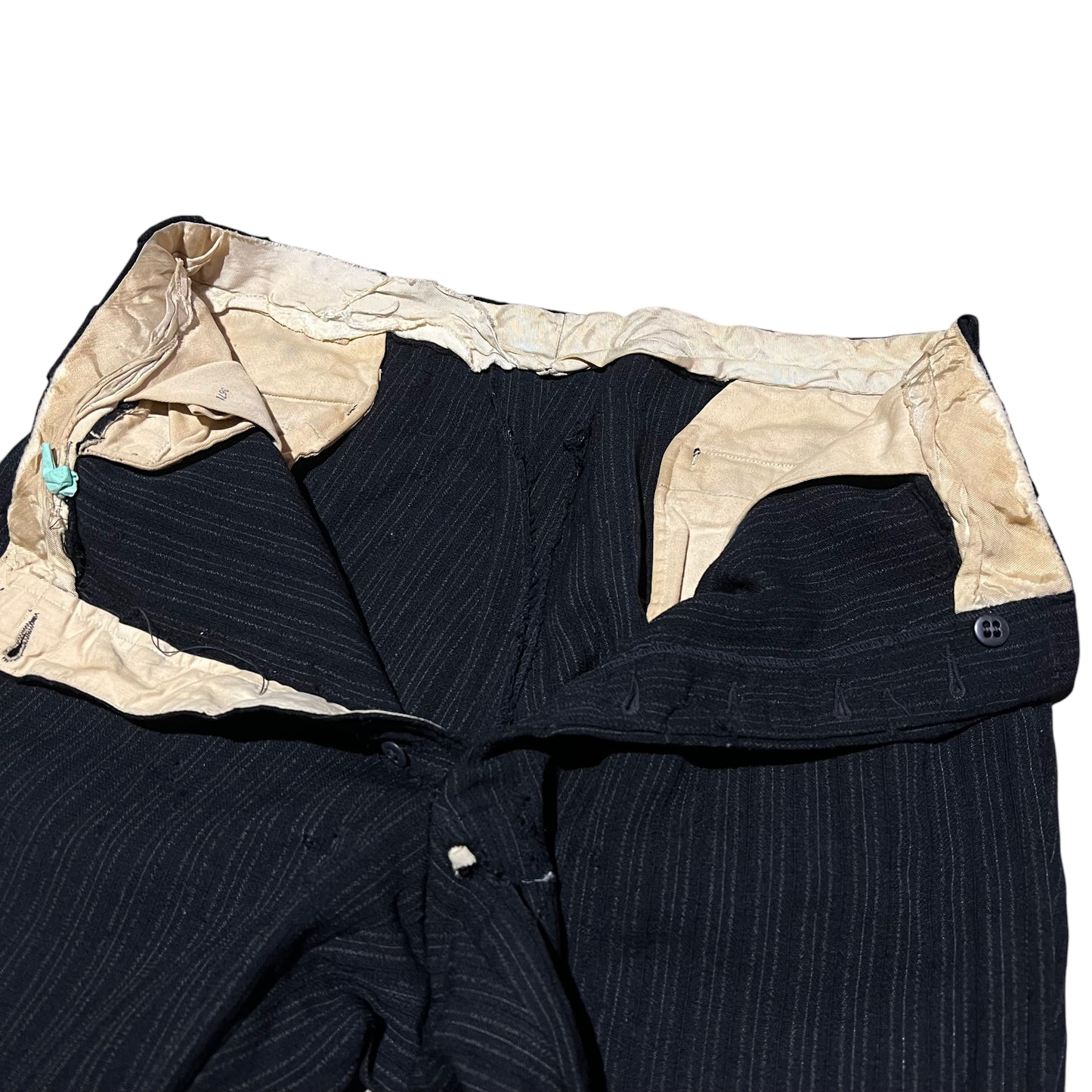 1940s Black wool striped button fly pants (36w)