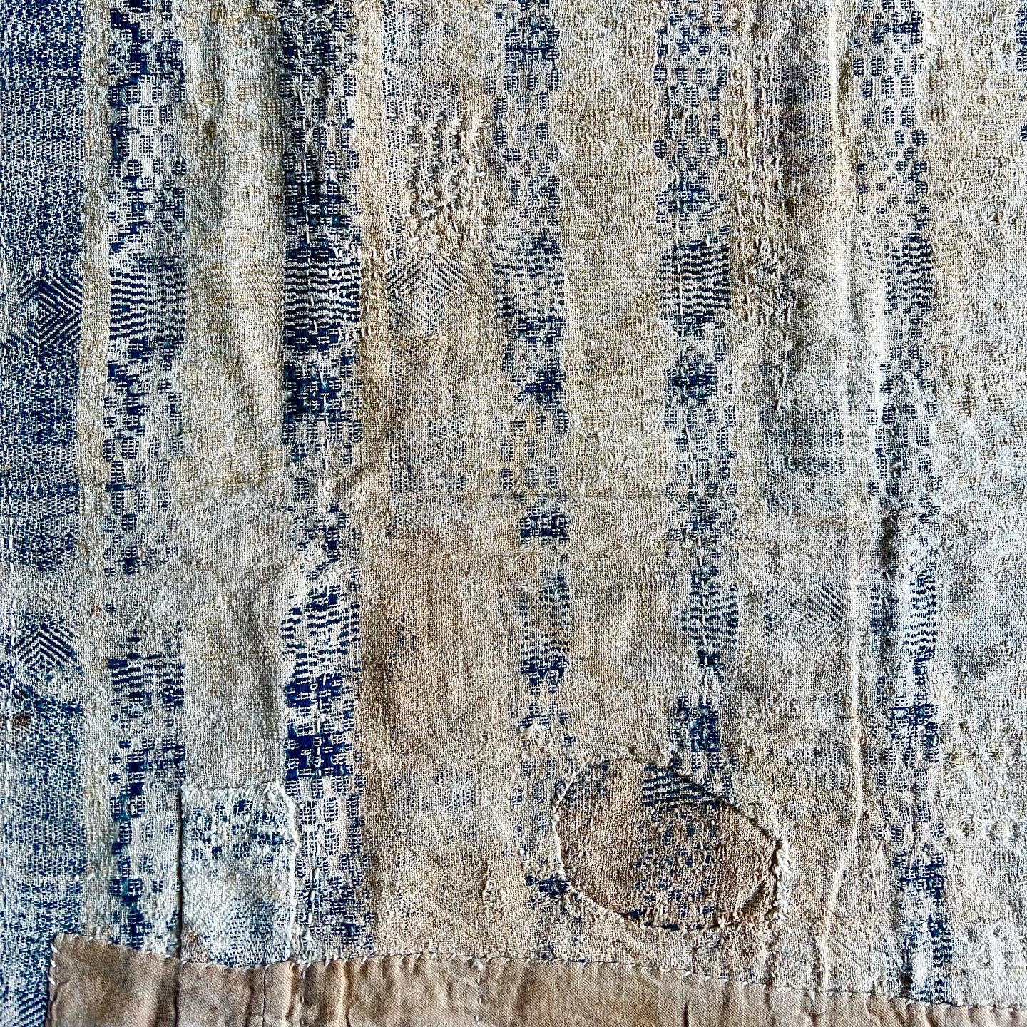 1820s-1850s Jacquard indigo throw blanket