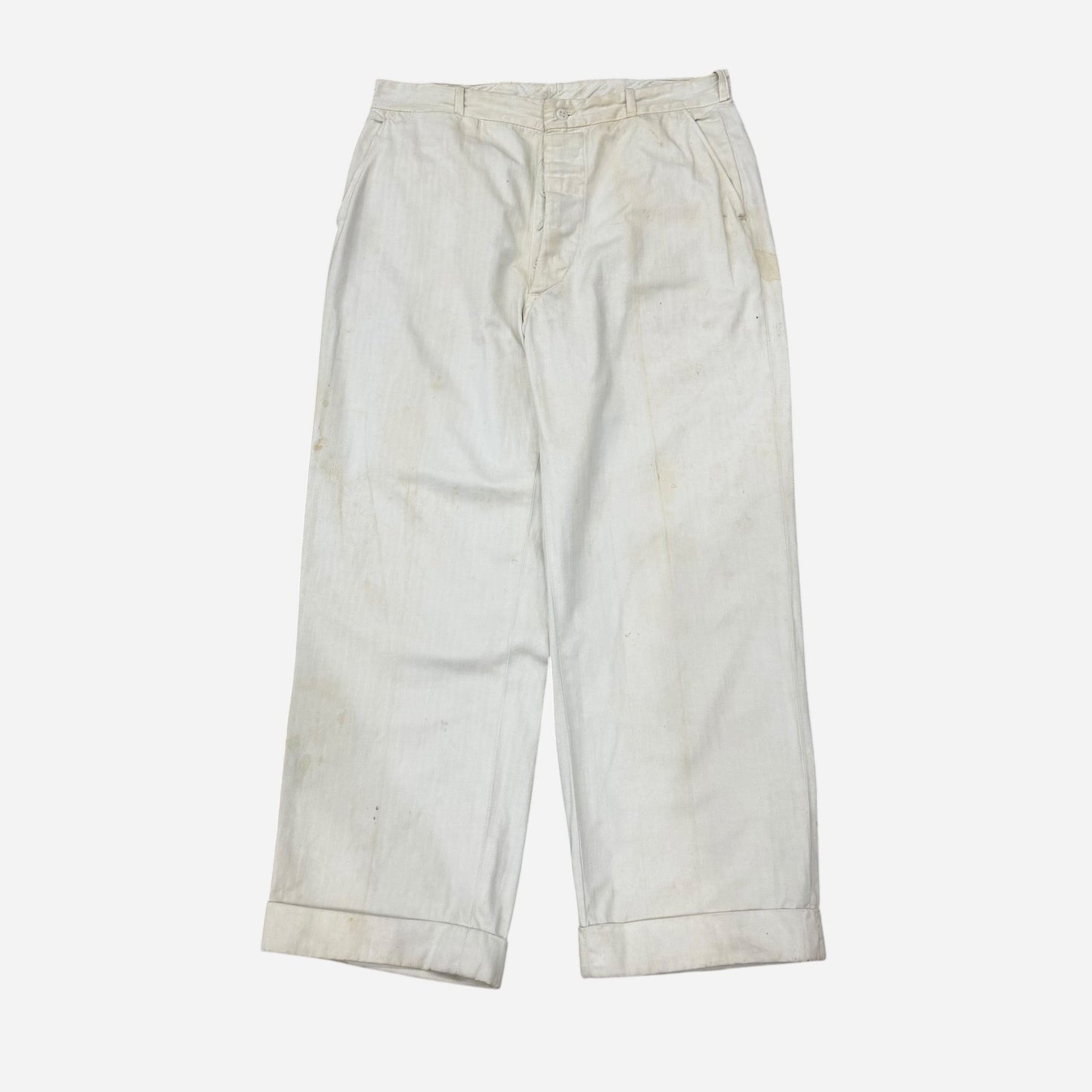 1940s White cotton HBT button fly work pants (32w)