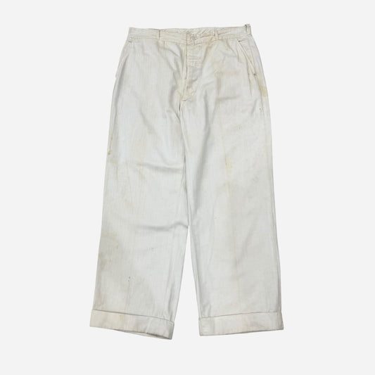 1940s White cotton HBT button fly work pants (32w)