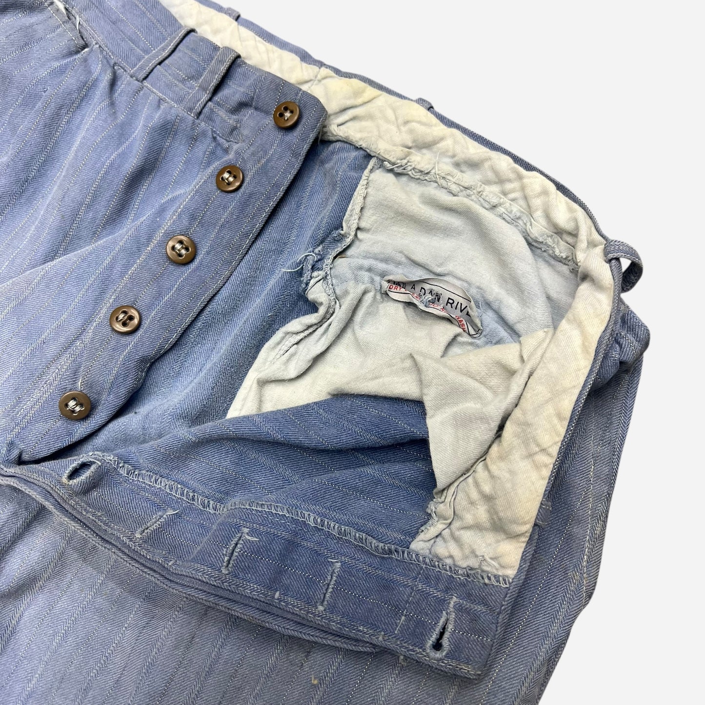 1940s Light blue striped cotton work pants (29w)