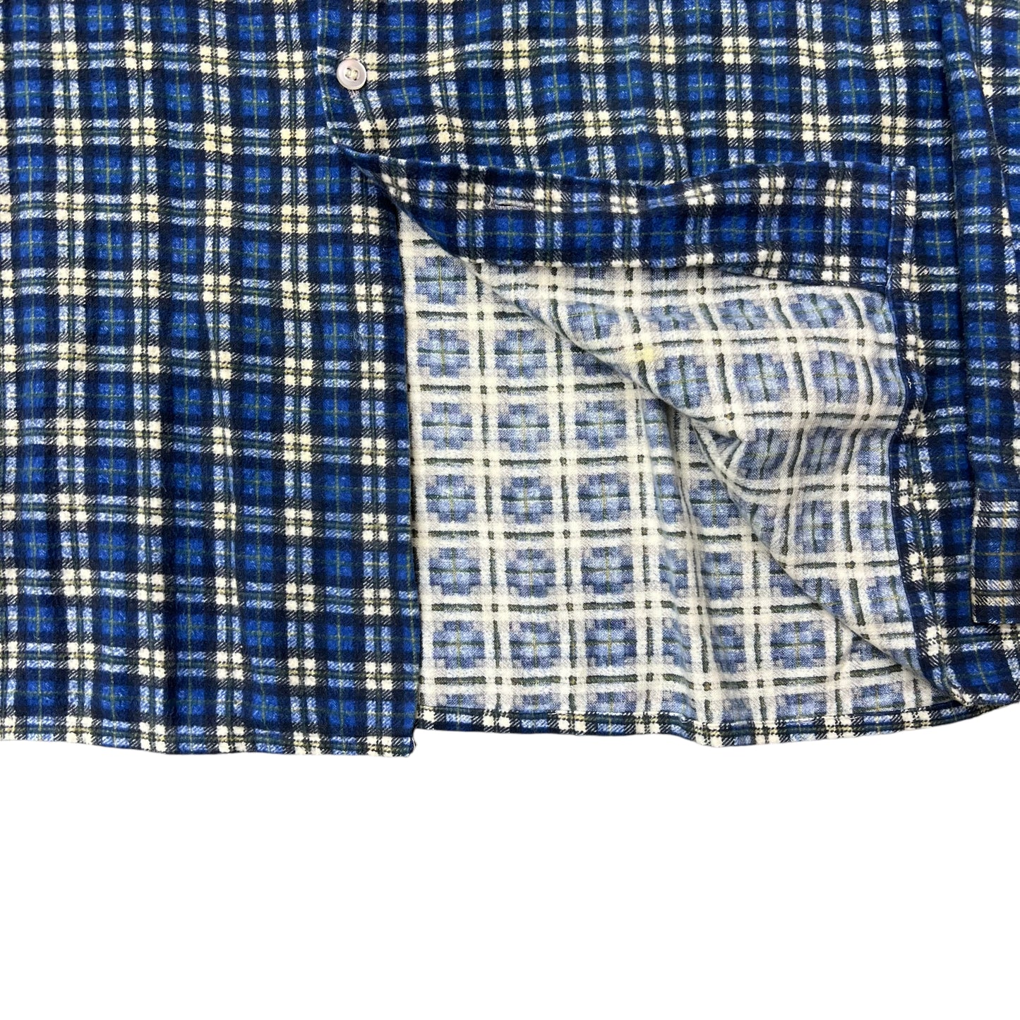 1960s Blue plaid cotton printed shirt flannel (L)