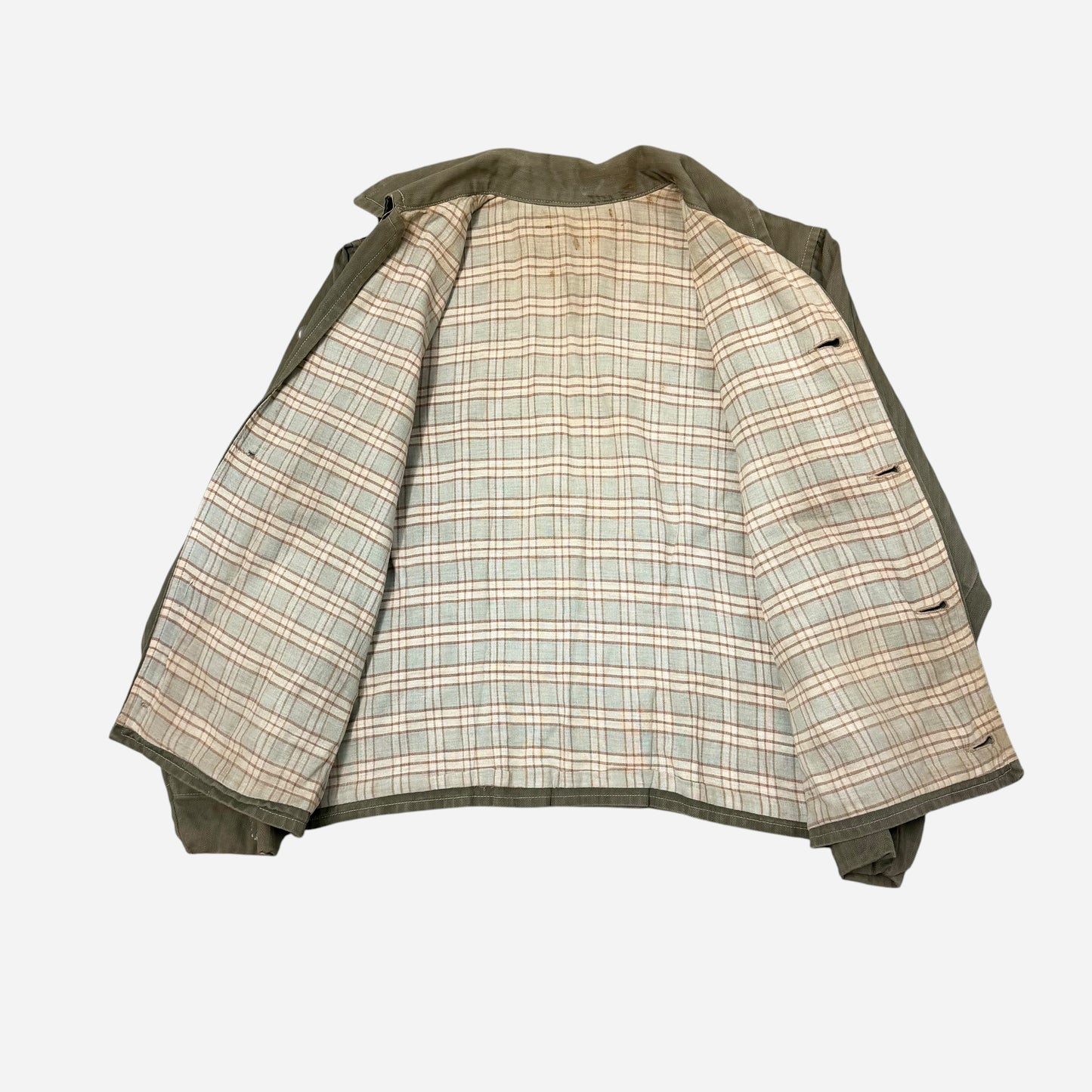 1940s Green HBT cotton plaid lined jacket (S)
