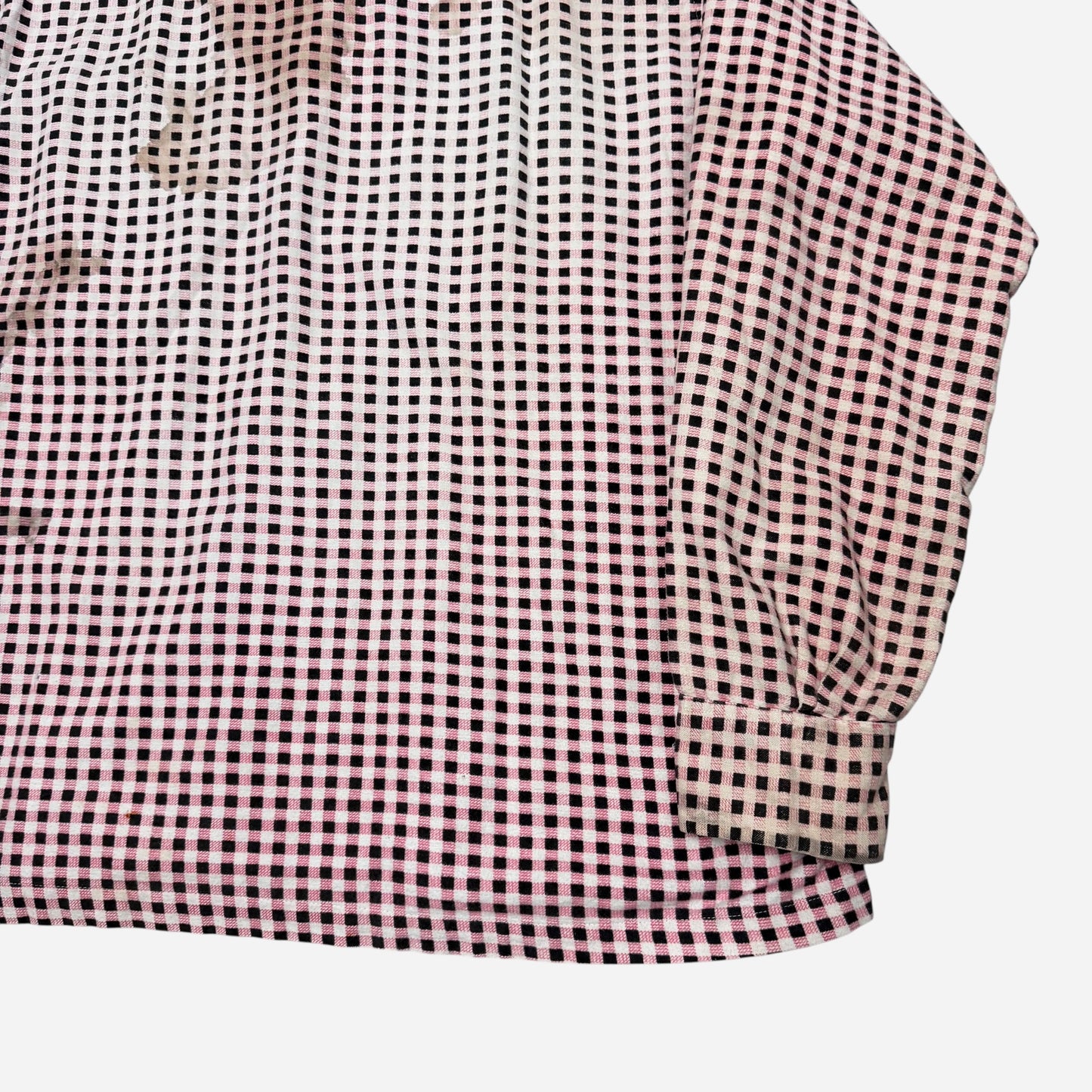 1950s Pilgrim pink & black pattern cotton flannel loop collar shirt (L)