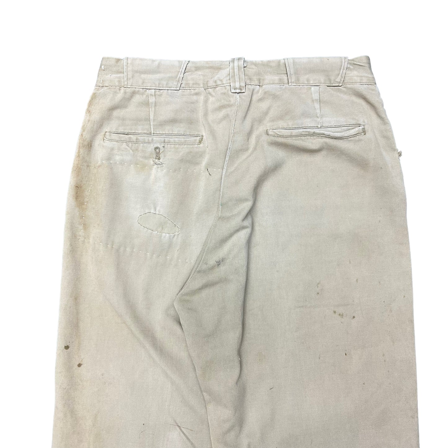 1950s Repaired khaki boat cloth army twill work pants Reeves (30w)