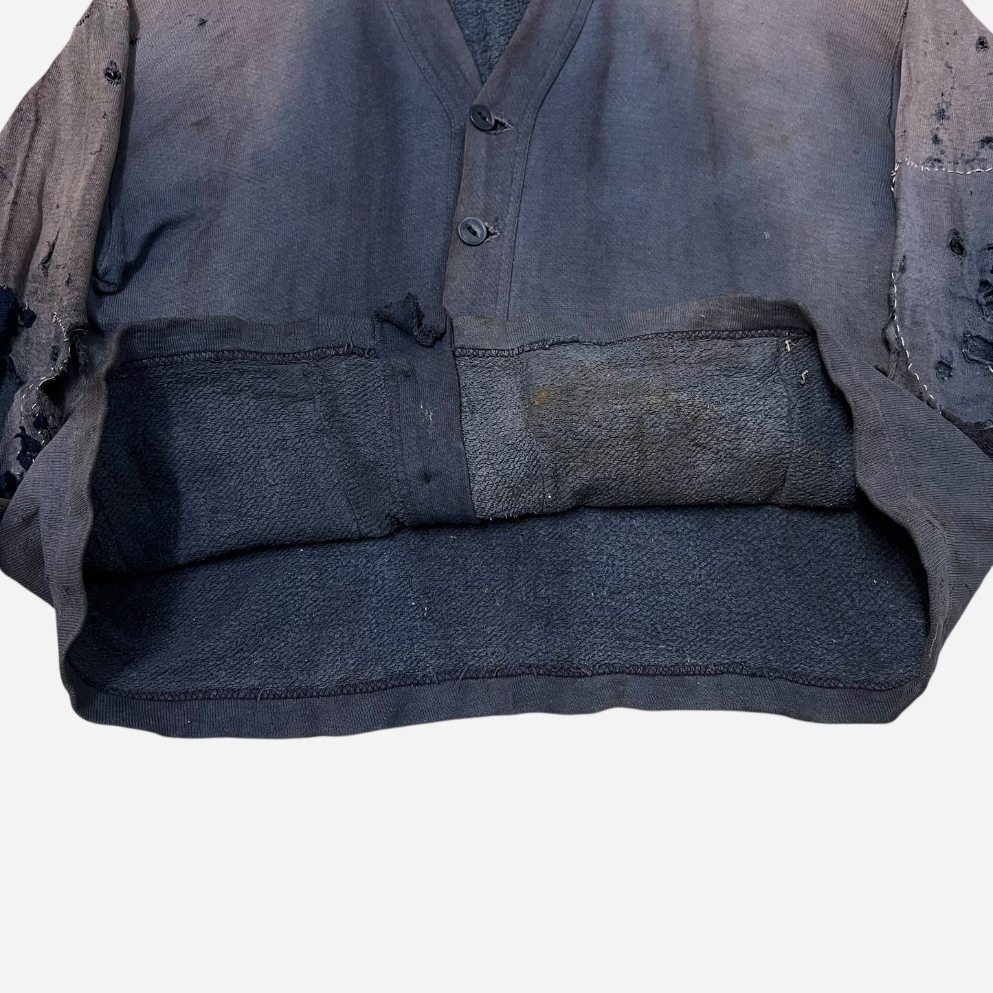 1940s Blue sun faded cotton sweatshirt cardigan (L)