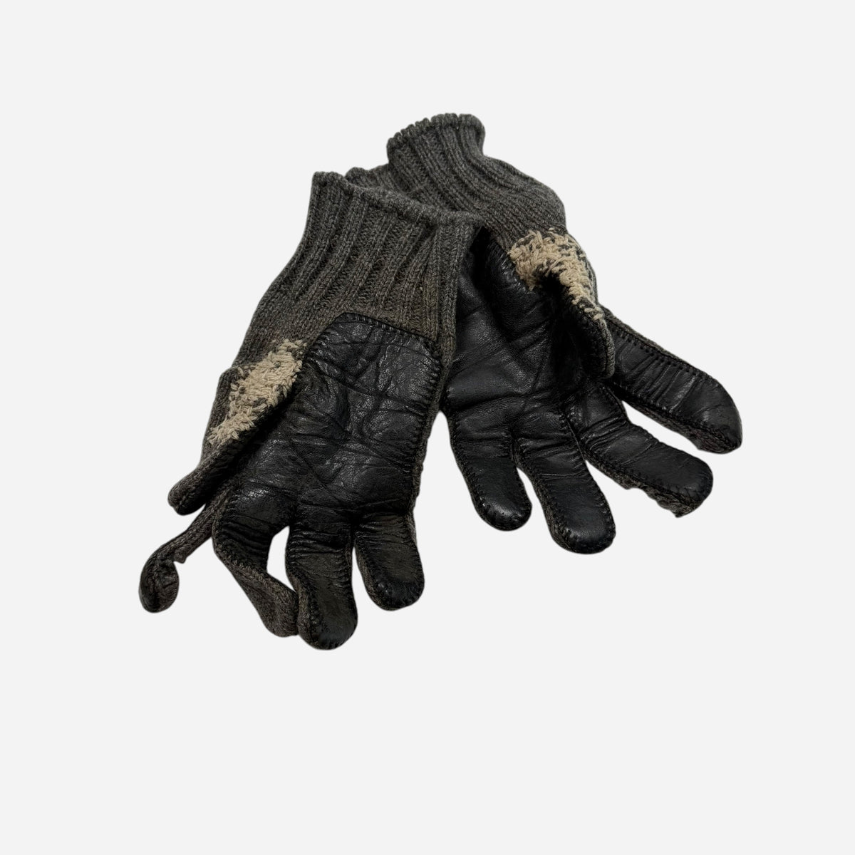 1940s Repaired wool & leather trim gloves (M)