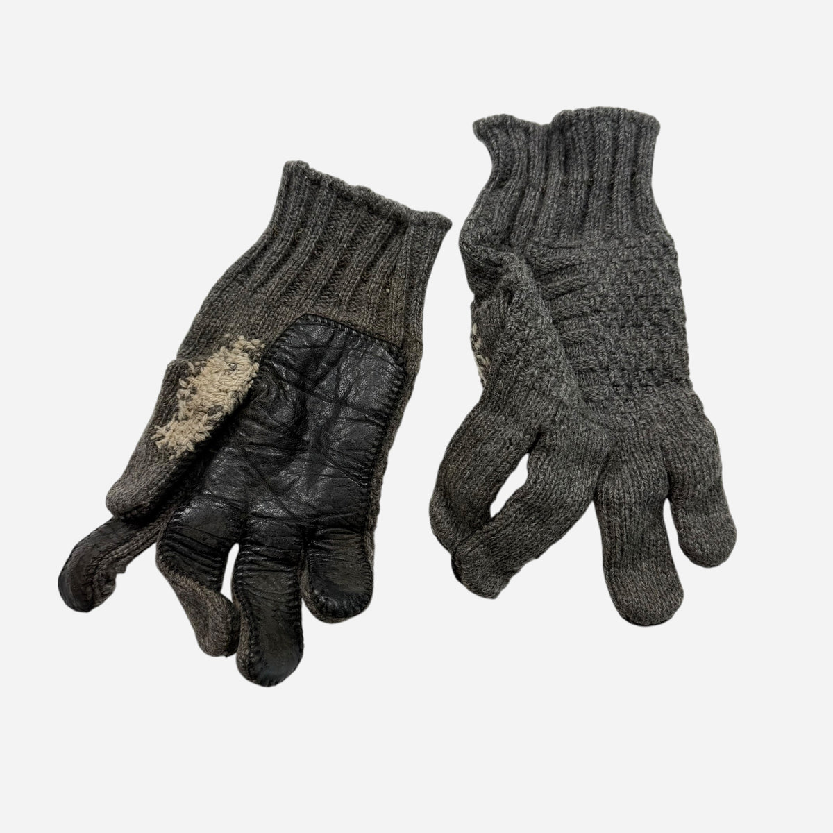1940s Repaired wool & leather trim gloves (M)