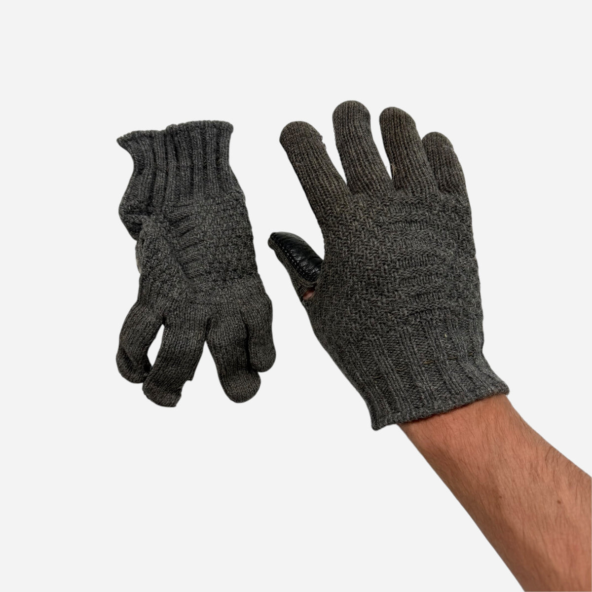 1940s Repaired wool & leather trim gloves (M)