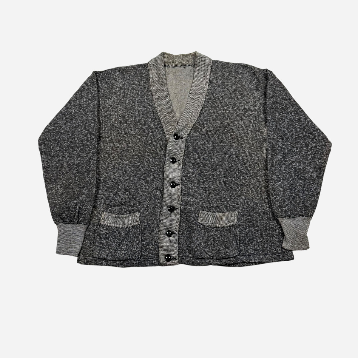 1940s Cotton salt & pepper sweatshirt cardigan (L/XL)