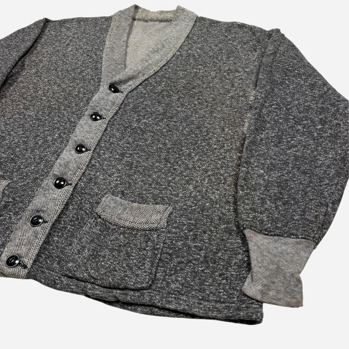 1940s Cotton salt & pepper sweatshirt cardigan (L/XL)