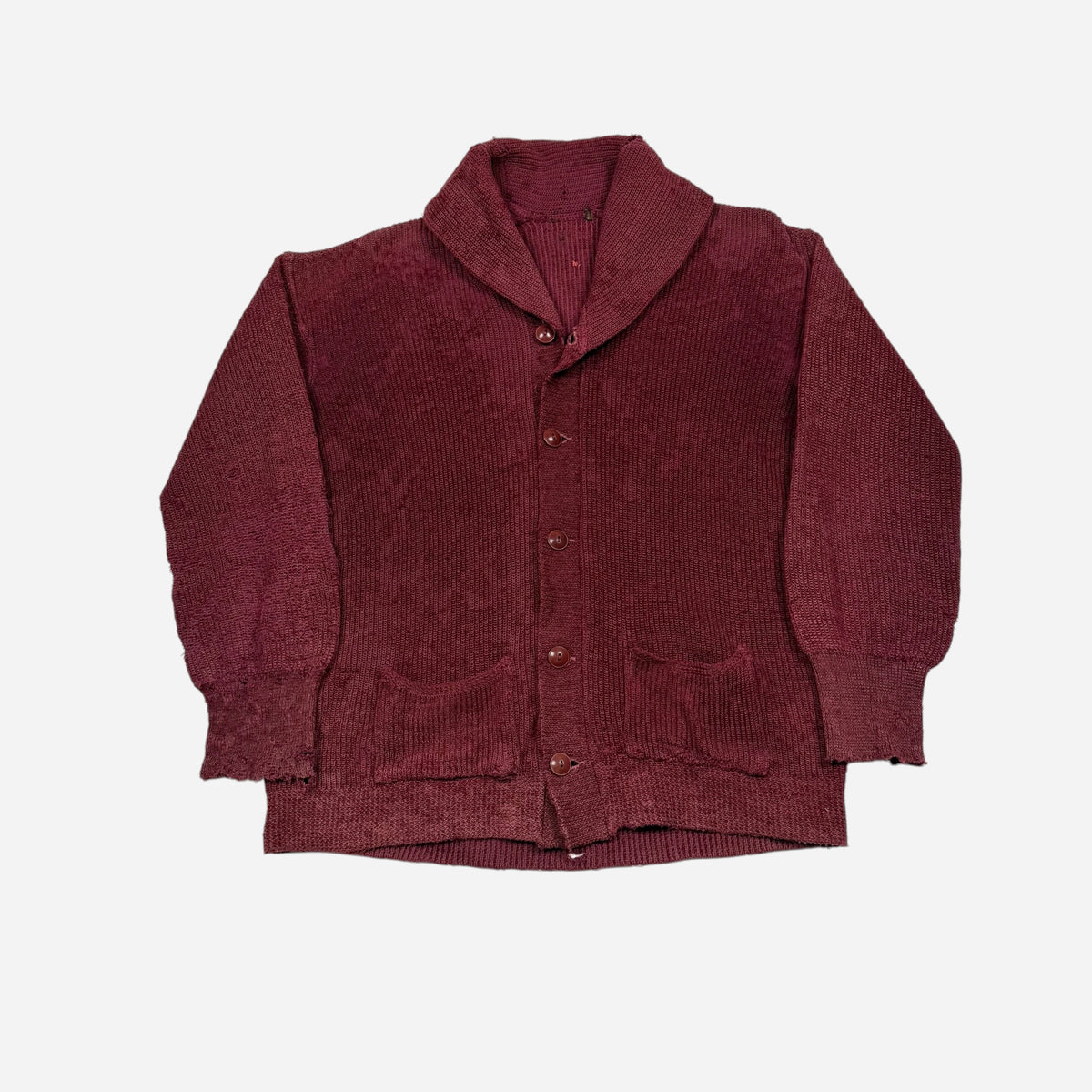 1930s Red wool shawl collar cardigan (M)