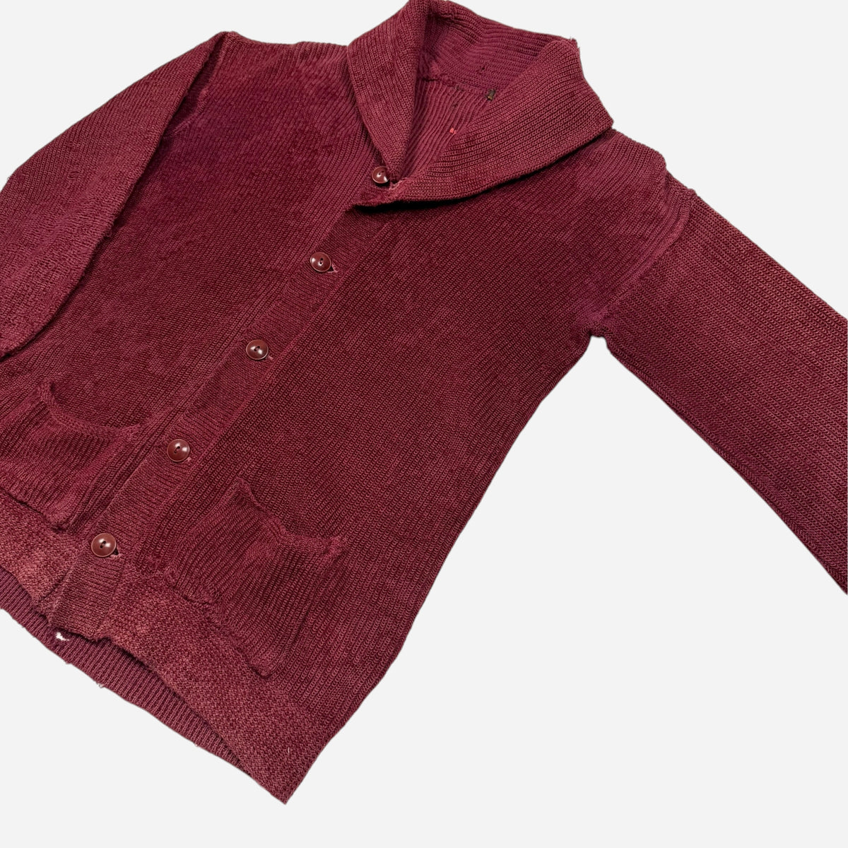 1930s Red wool shawl collar cardigan (M)