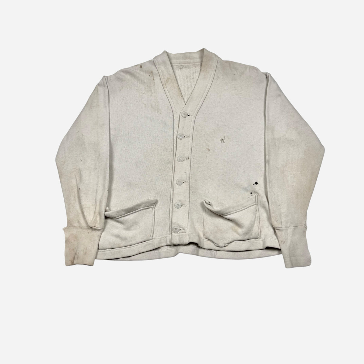 1940s White cotton sweatshirt cardigan (M)