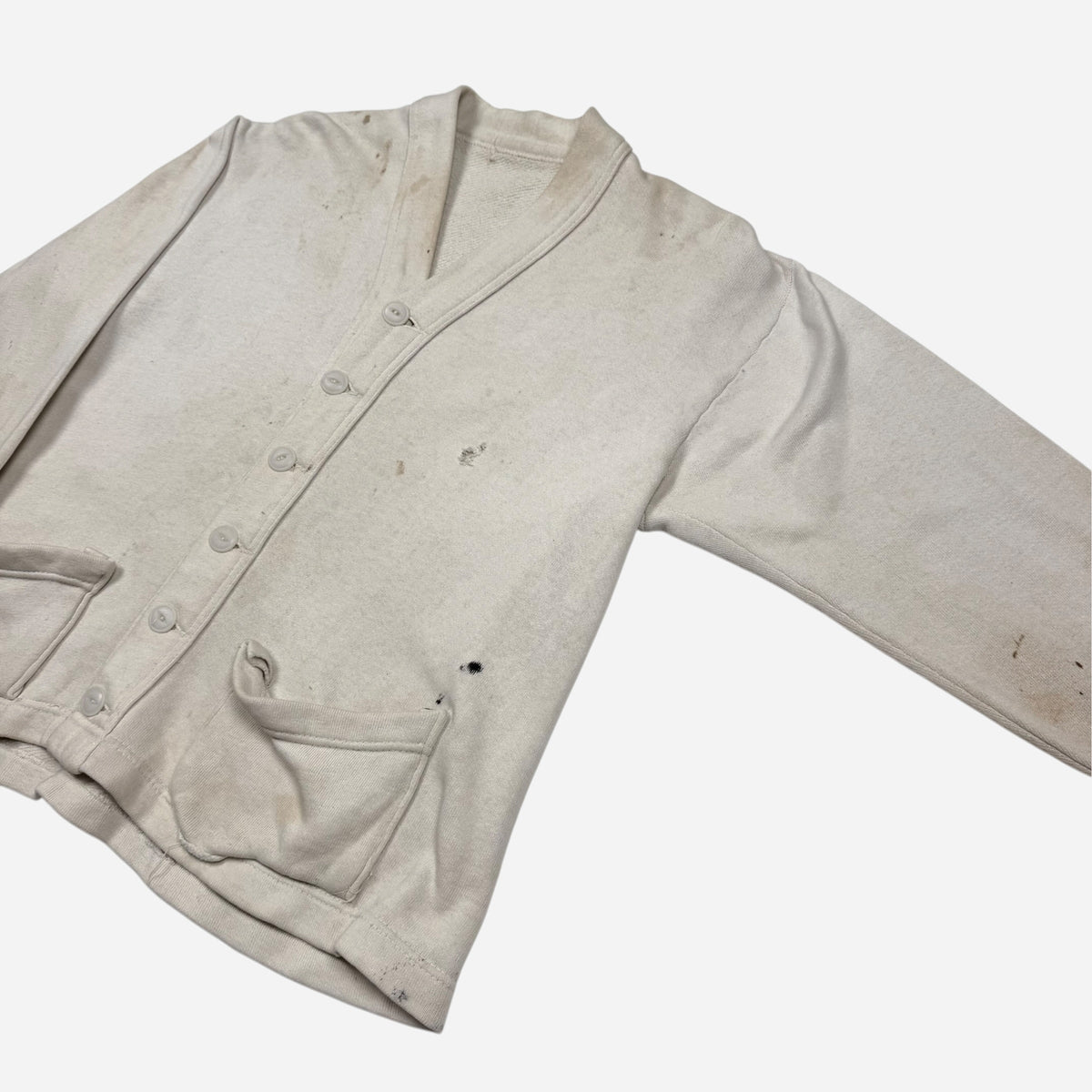 1940s White cotton sweatshirt cardigan (M)