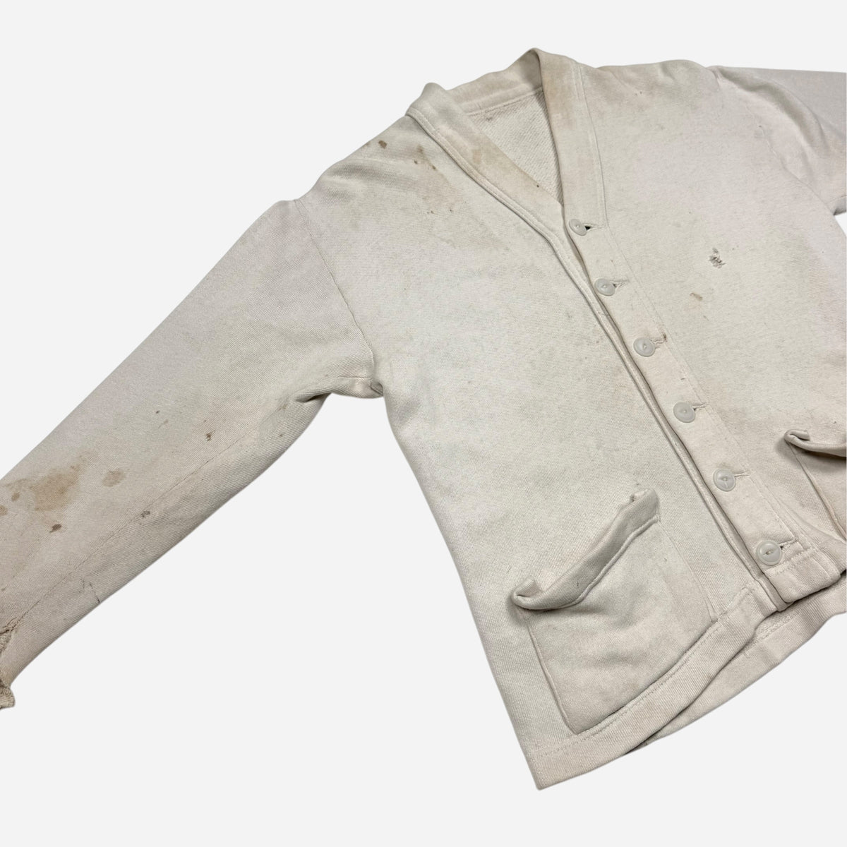 1940s White cotton sweatshirt cardigan (M)