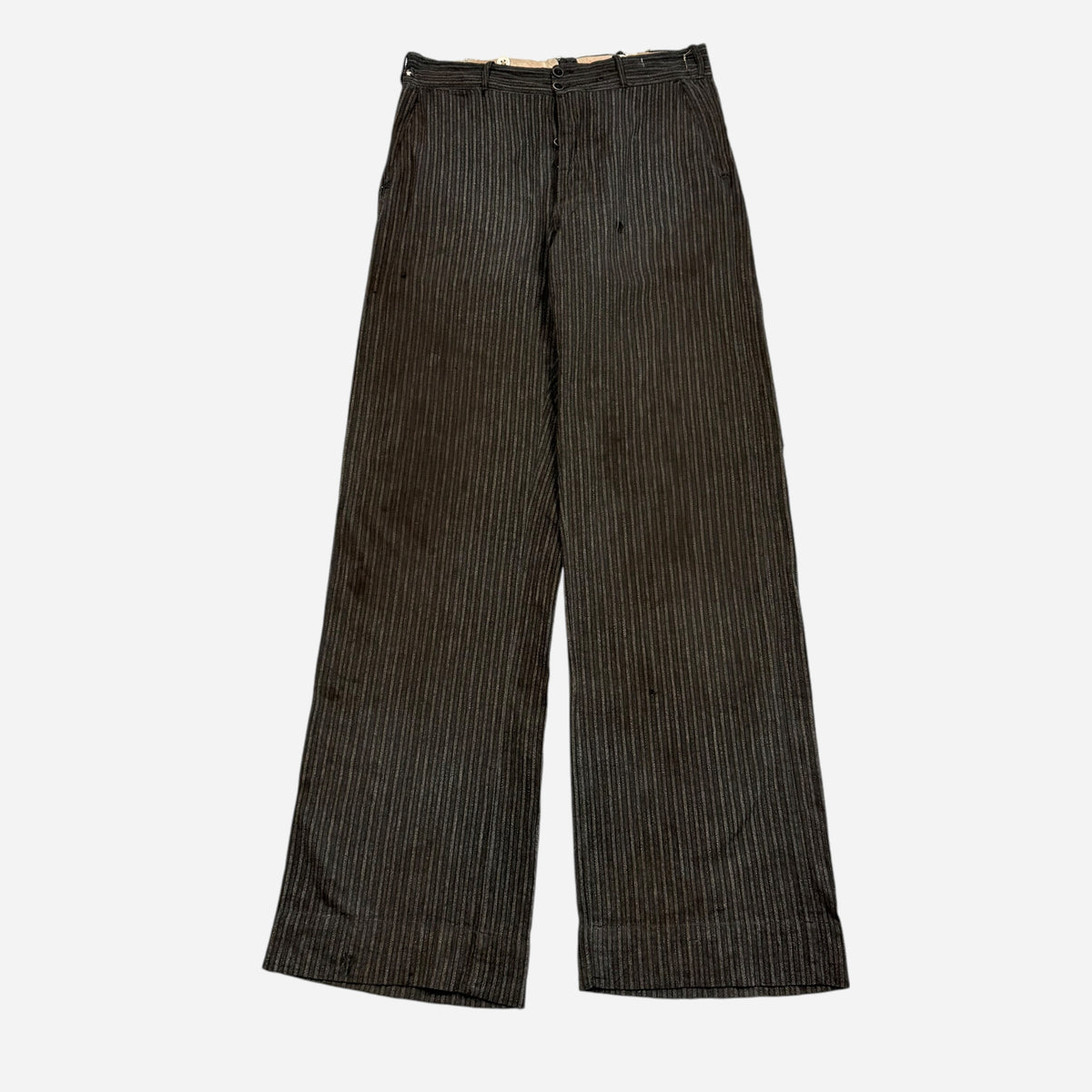 1930s Striped salt & pepper cotton/linen double button fly pants (31w)