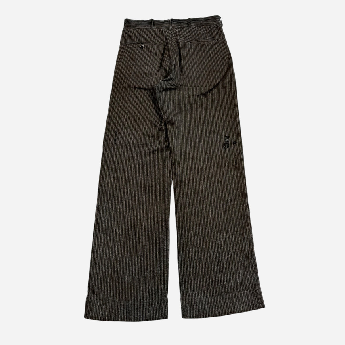 1930s Striped salt & pepper cotton/linen double button fly pants (31w)