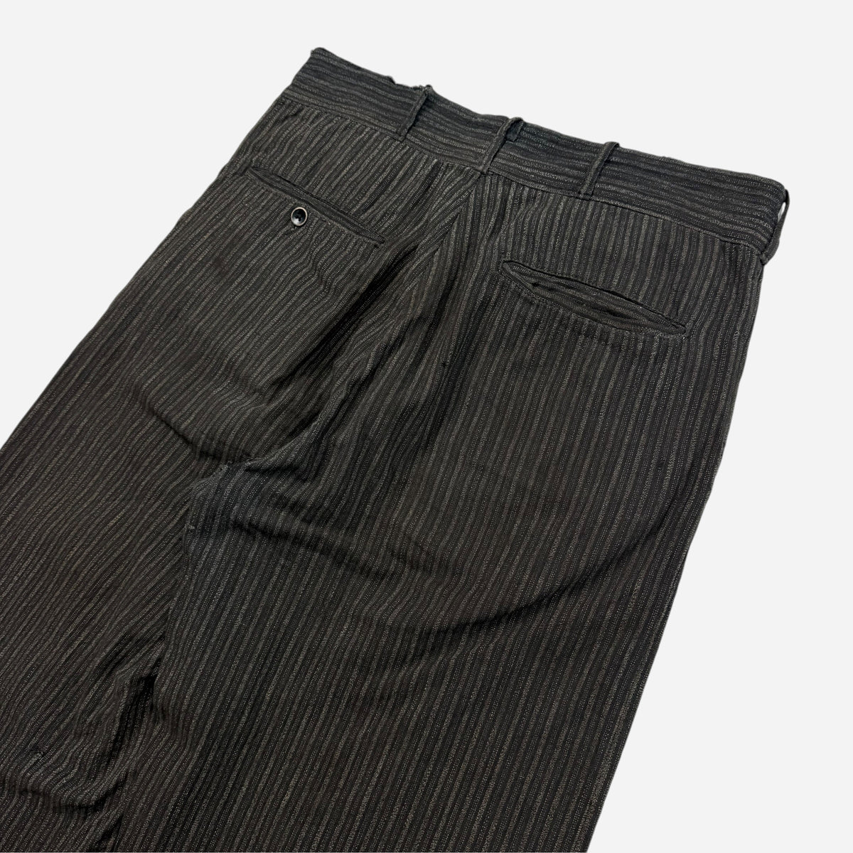 1930s Striped salt & pepper cotton/linen double button fly pants (31w)