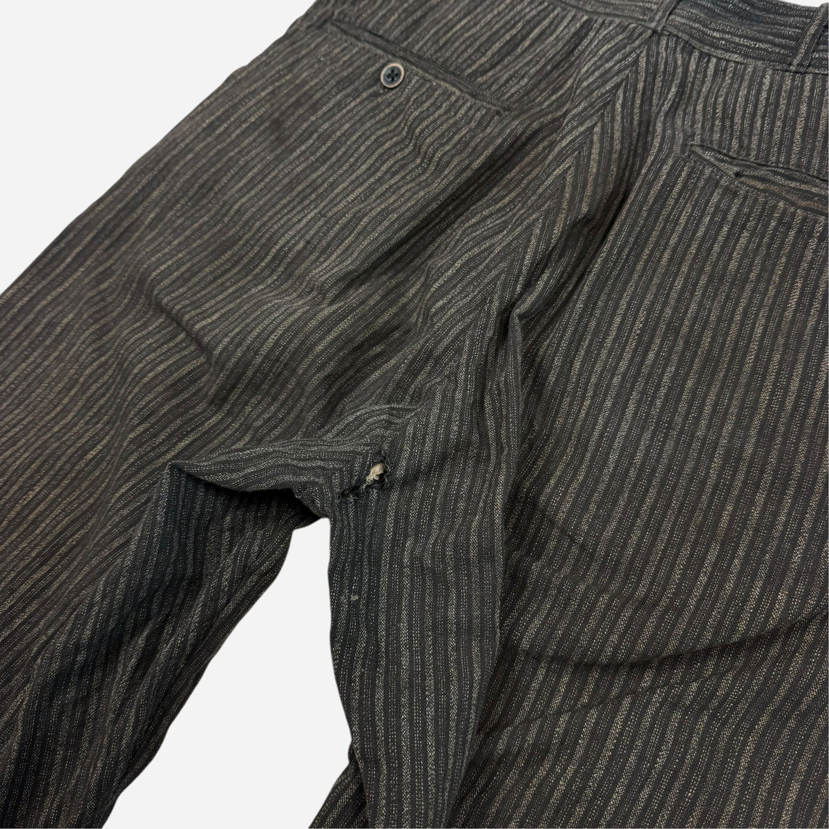 1930s Striped salt & pepper cotton/linen double button fly pants (31w)