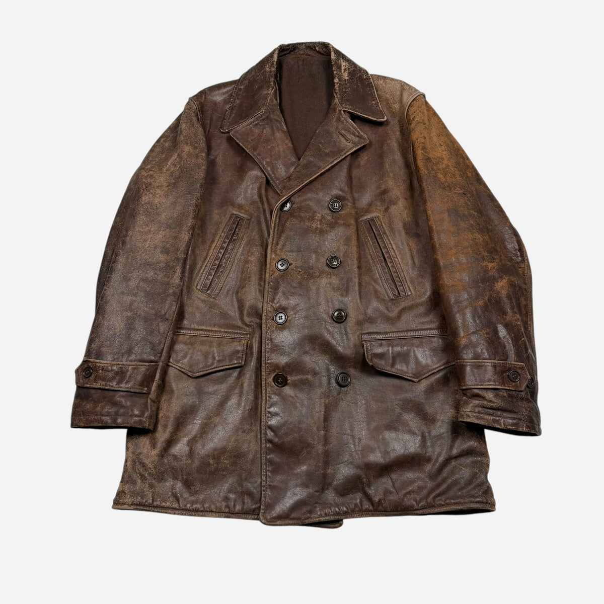 1930s Brown leather double breasted car coat (L/XL)