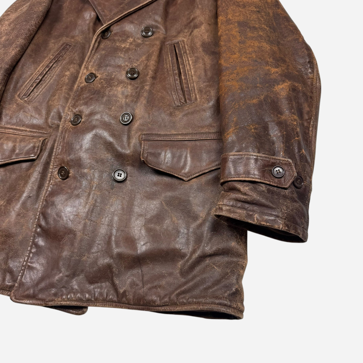 1930s Brown leather double breasted car coat (L/XL)