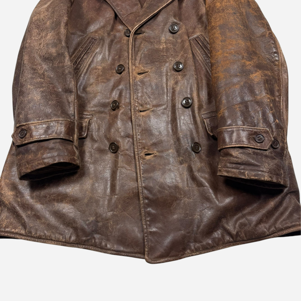 1930s Brown leather double breasted car coat (L/XL)