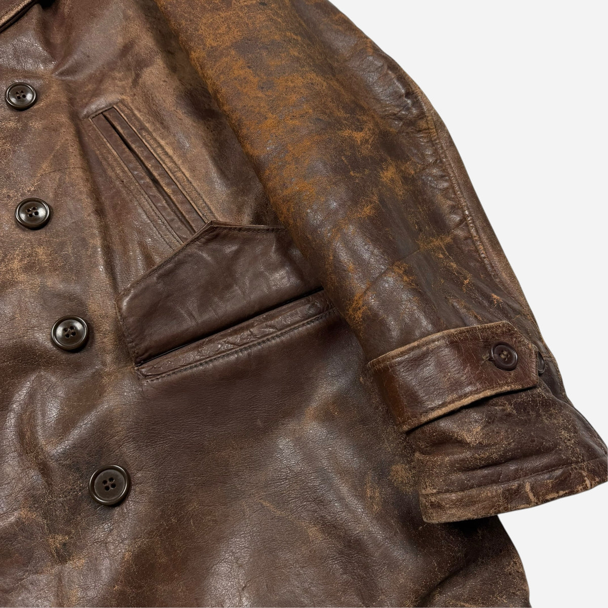 1930s Brown leather double breasted car coat (L/XL)