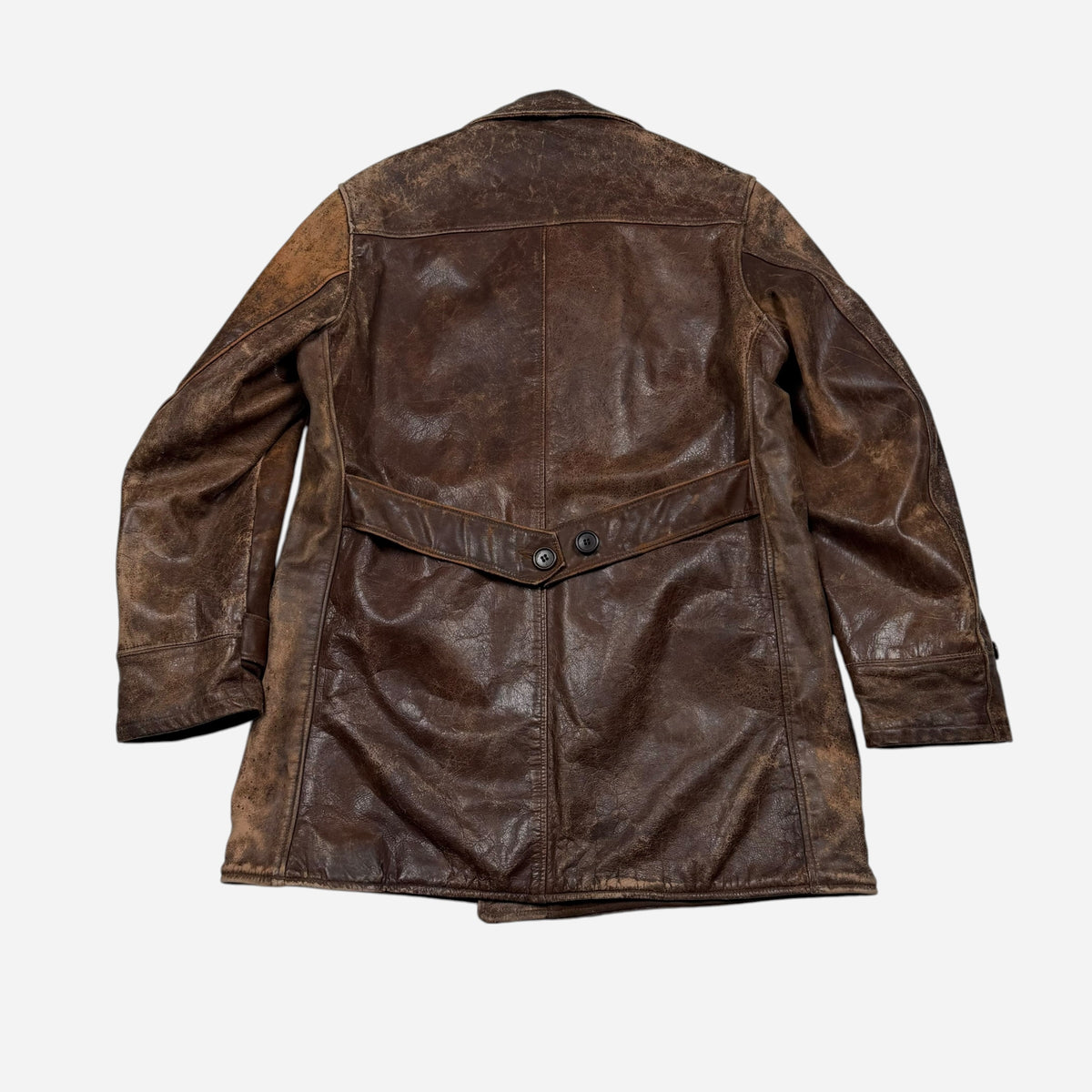 1930s Brown leather double breasted car coat (L/XL)