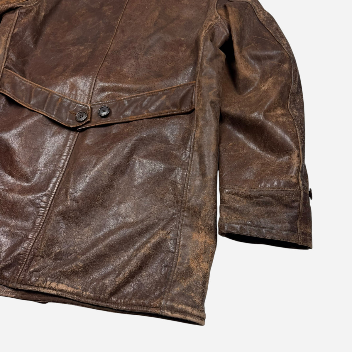 1930s Brown leather double breasted car coat (L/XL)