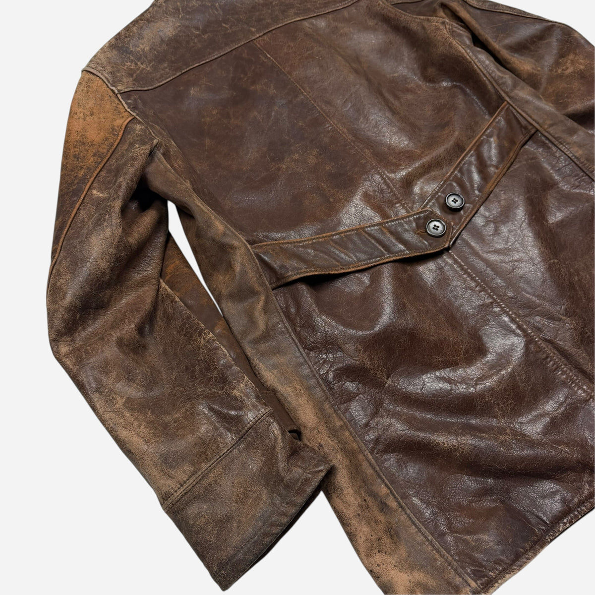 1930s Brown leather double breasted car coat (L/XL)