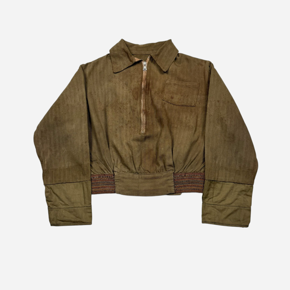 1920s Homemade cotton HBT half zip jacket (XS)