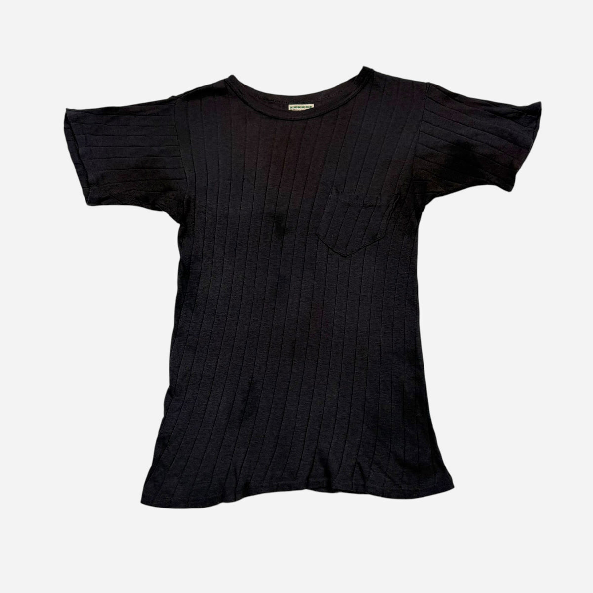 1950s Black cotton ribbed pocket t shirt (S)
