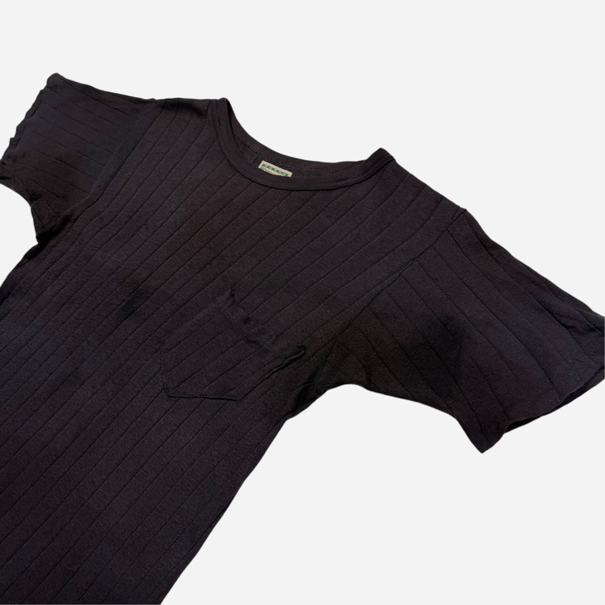 1950s Black cotton ribbed pocket t shirt (S)