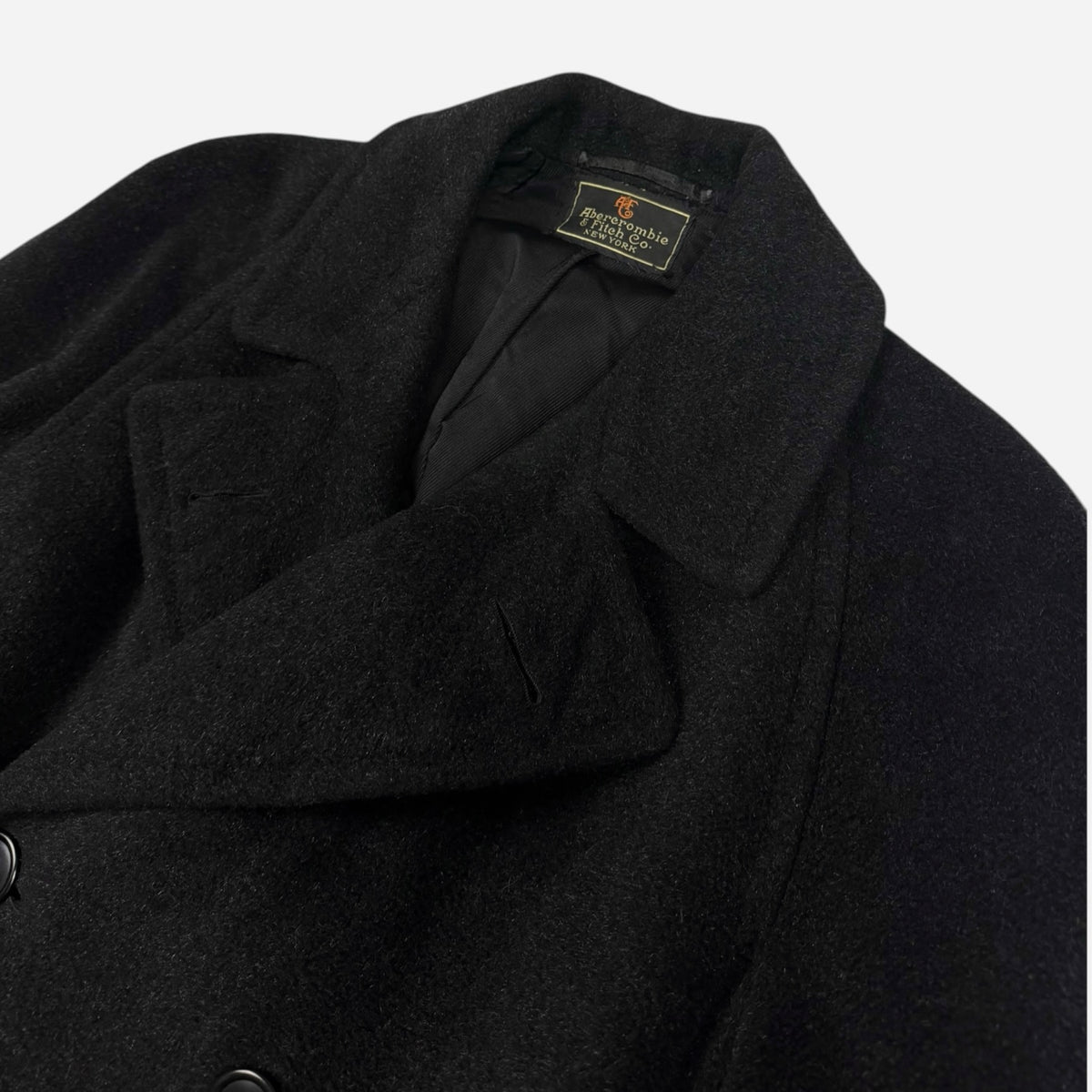 1930s Abercrombie & Fitch black double breasted wool belted long coat (L)