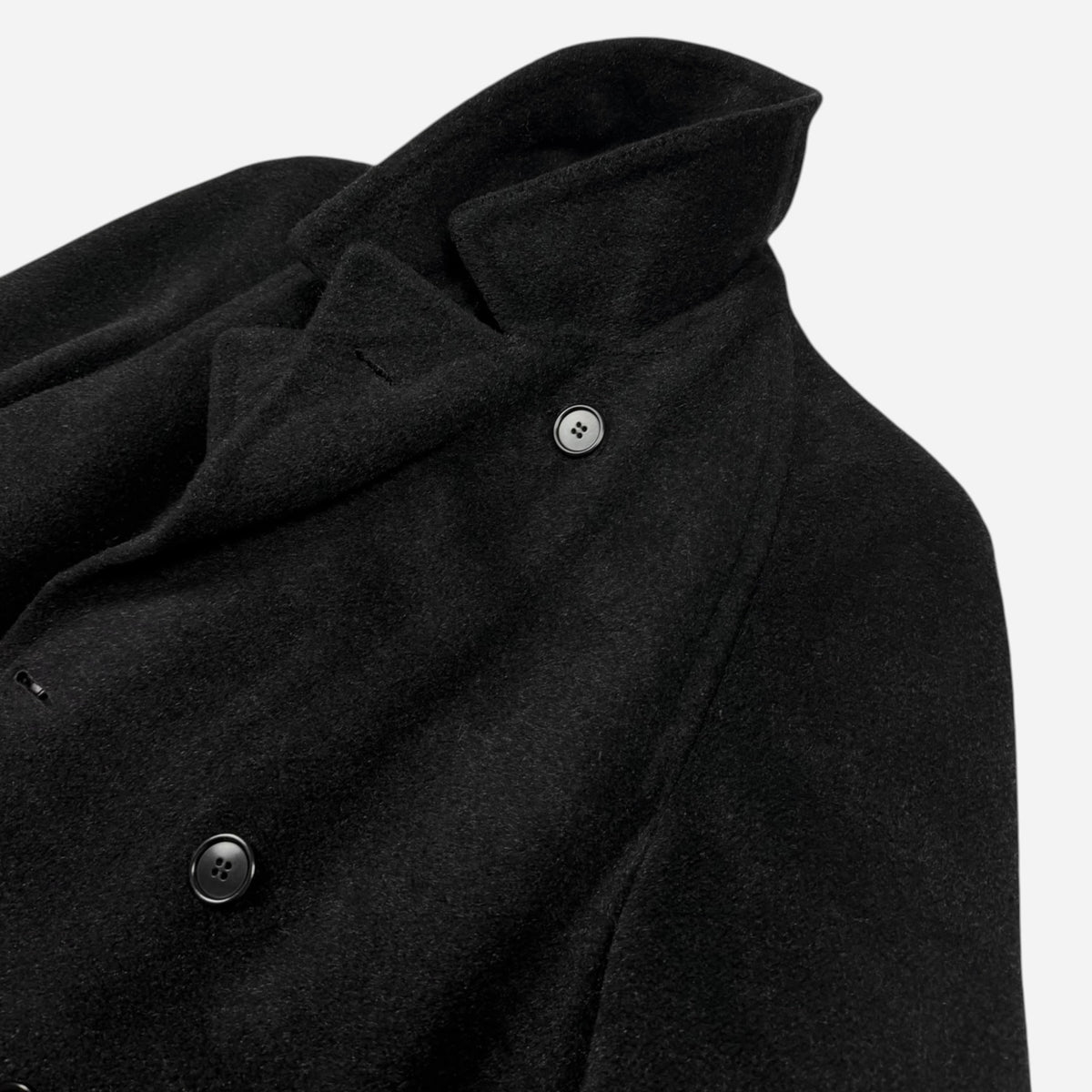 1930s Abercrombie & Fitch black double breasted wool belted long coat (L)