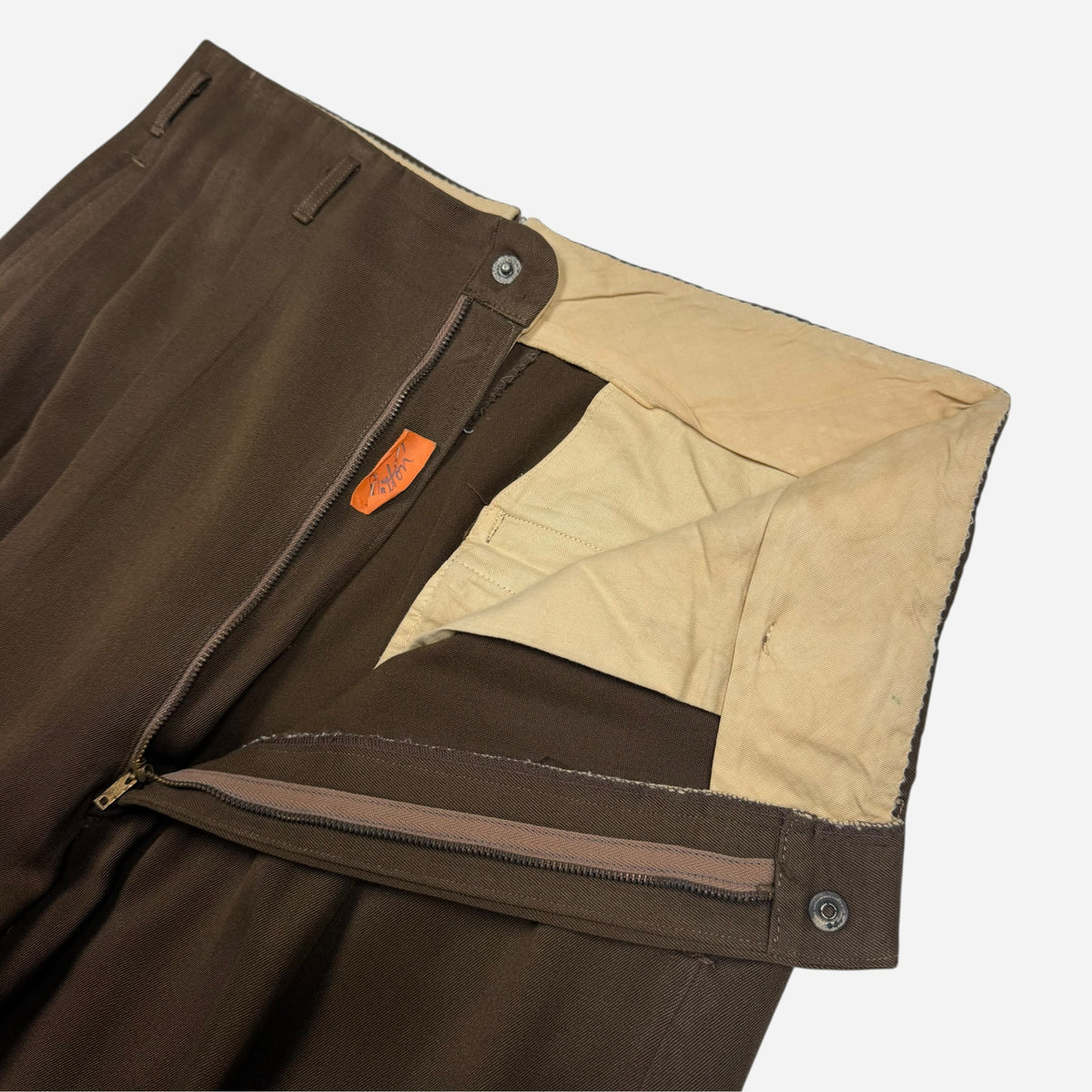1950s Brown rayon gabardine pleated pants (31w)