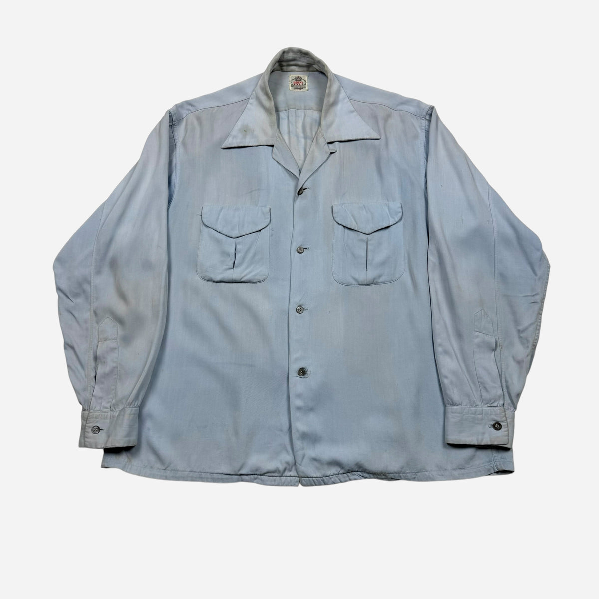 1950s Light blue rayon loop collar shirt (L)