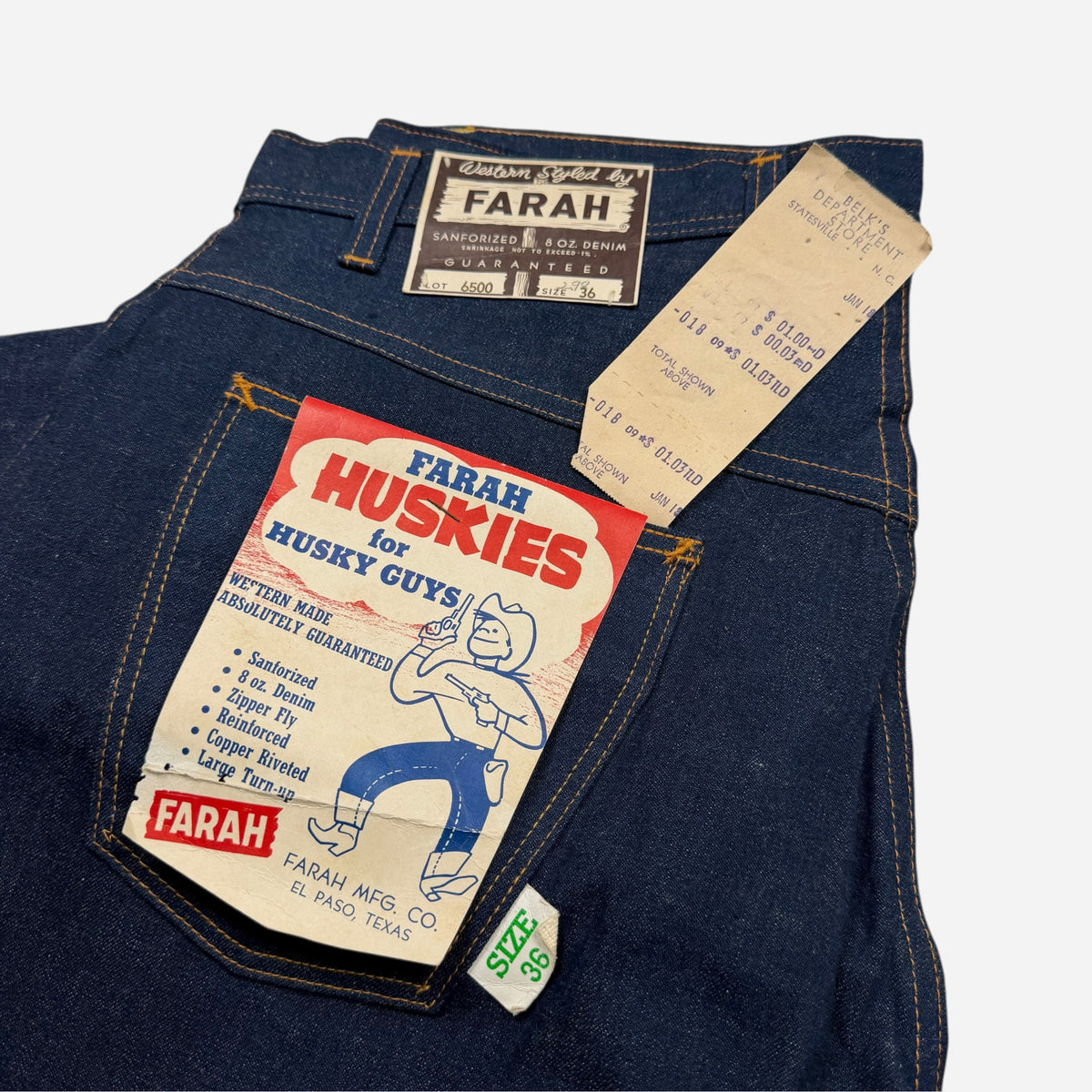1950s Farah NOS selvedge denim jeans (36w)