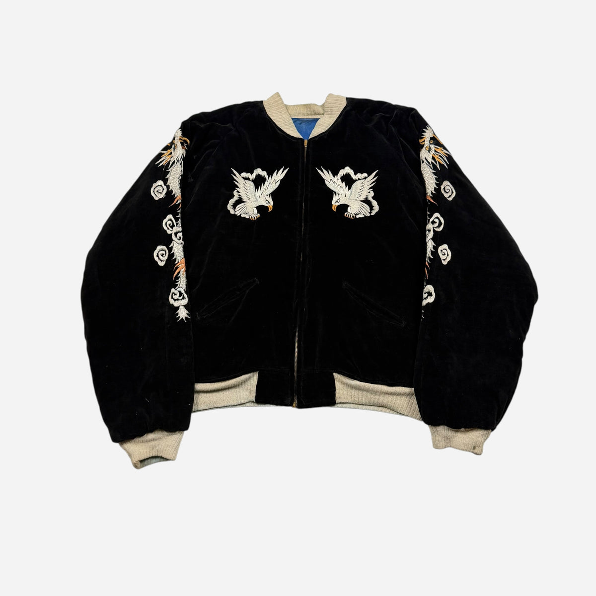 1940s Black & blue Japan reversible souvenir jacket (L)