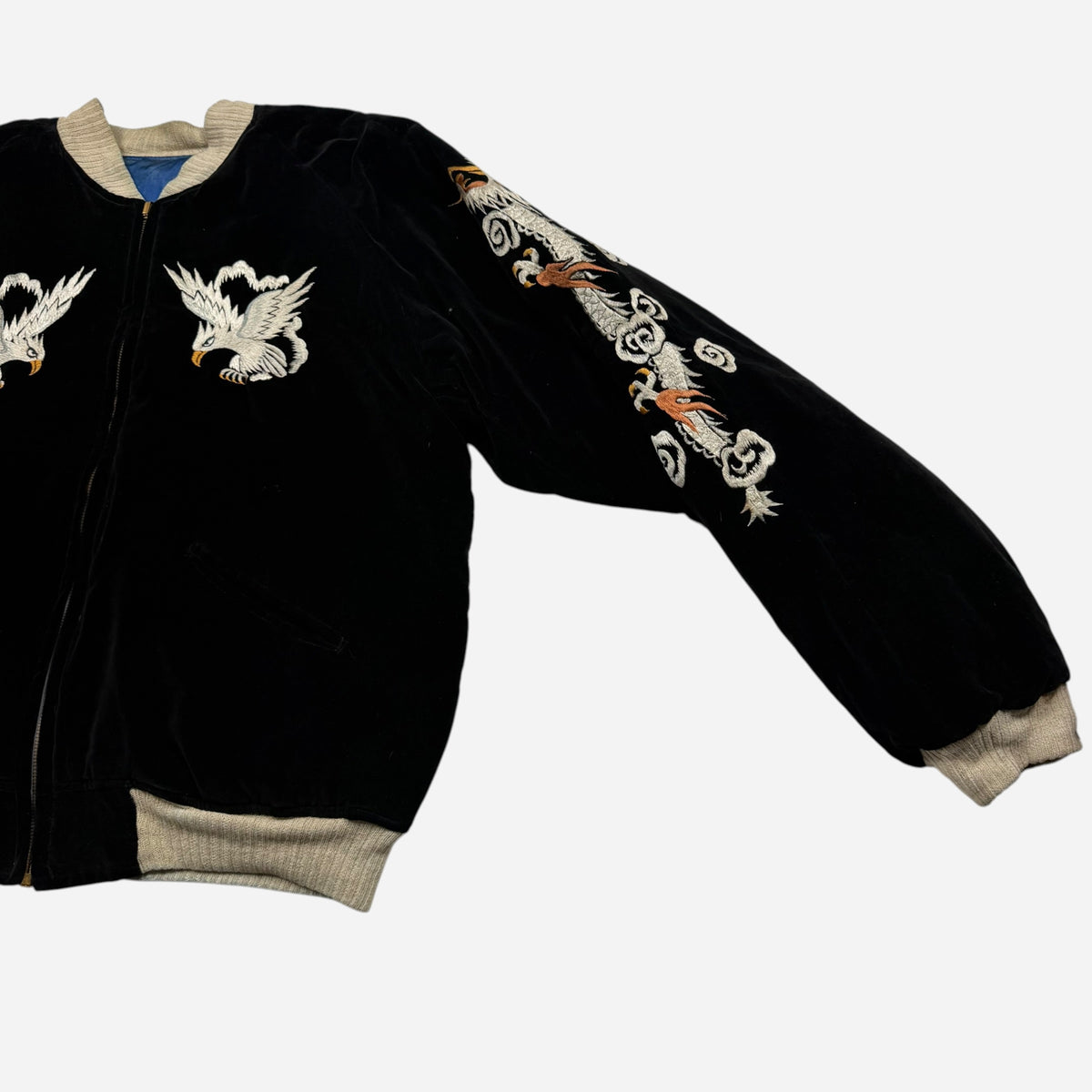 1940s Black & blue Japan reversible souvenir jacket (L)